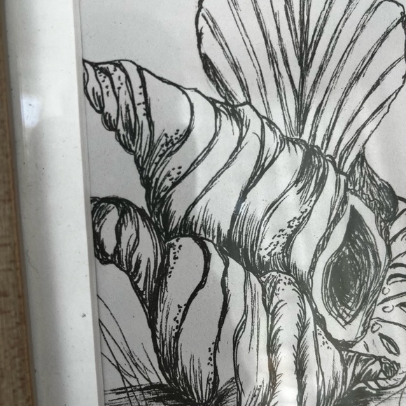 Hand made: Shells, hand drawn with mat 4.5 x 6” in a 10 x 9” wood glass frame. - Picture 2 of 6